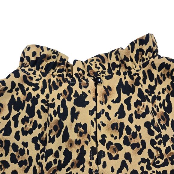 J Crew Women Size Small Animal Print Long Sleeve Blouse High Ruffle Neck Office - Picture 11 of 12